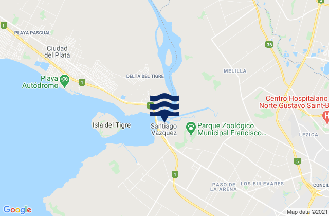 Karte der Gezeiten Santiago Vázquez, Uruguay