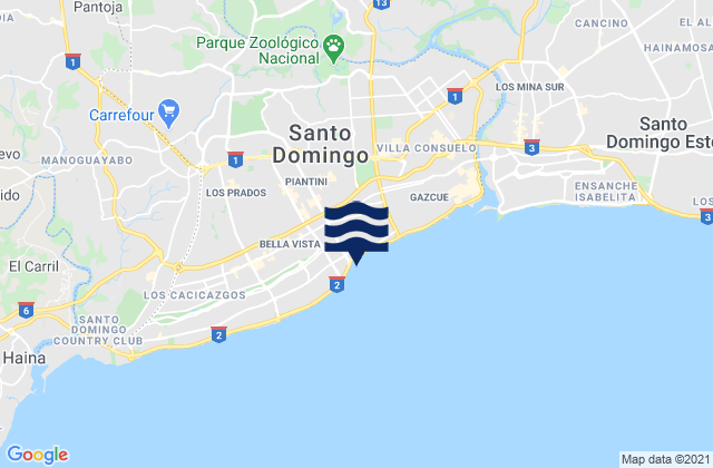 Karte der Gezeiten Santo Domingo De Guzmán, Dominican Republic