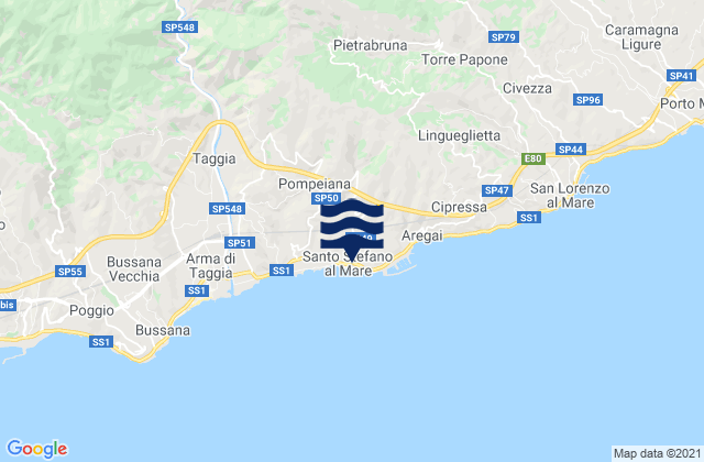 Karte der Gezeiten Santo Stefano al Mare, Italy