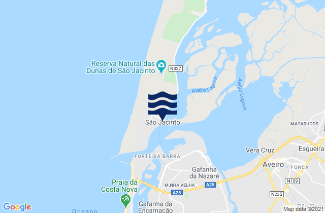 Karte der Gezeiten Sao Jacinto, Portugal