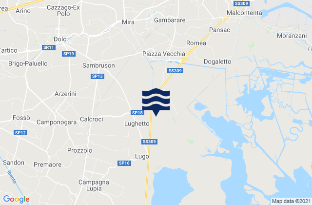 Karte der Gezeiten Saonara, Italy