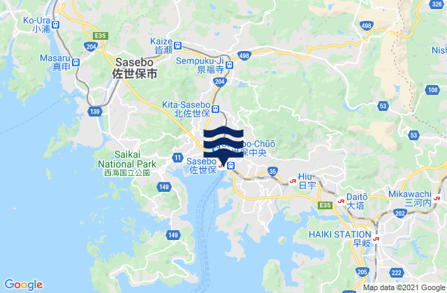 Karte der Gezeiten Sasebo, Japan