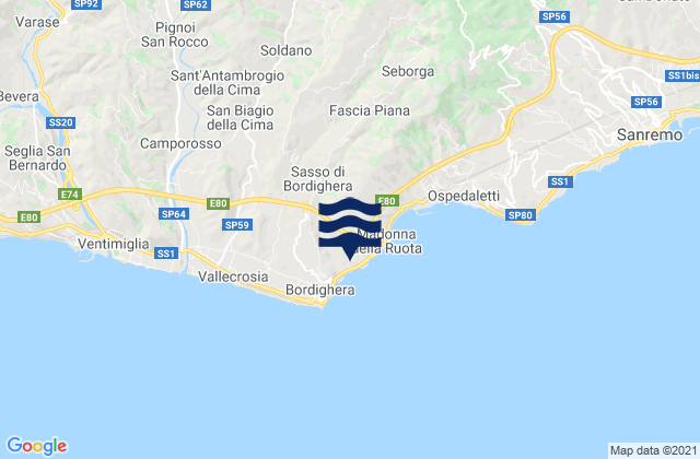 Karte der Gezeiten Sasso di Bordighera, Italy