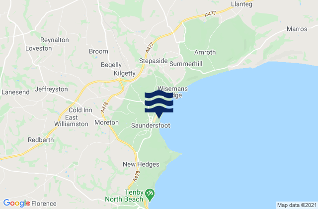 Karte der Gezeiten Saundersfoot Beach, United Kingdom