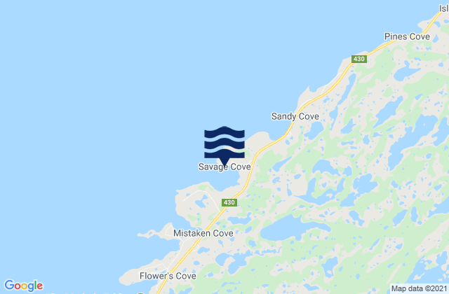 Karte der Gezeiten Savage Cove, Canada
