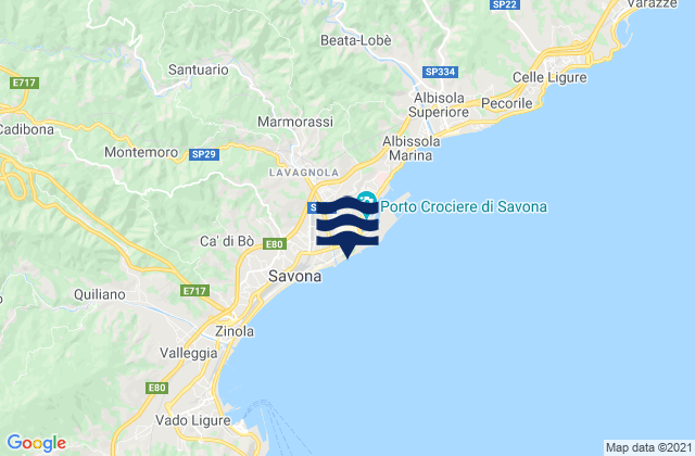 Karte der Gezeiten Savona, Italy