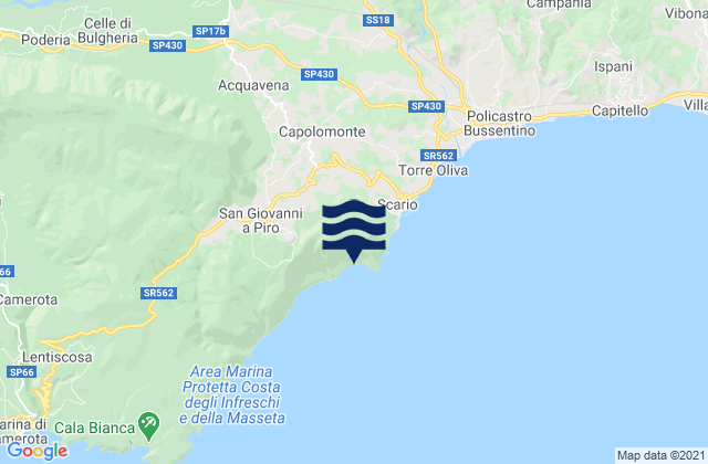 Karte der Gezeiten Scario, Italy