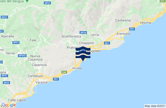 Karte der Gezeiten Sciarborasca, Italy