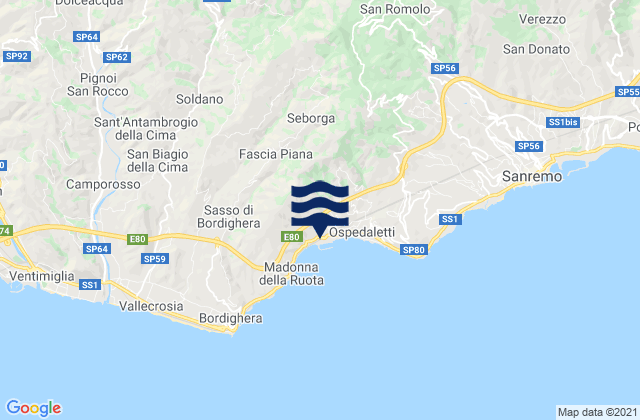 Karte der Gezeiten Seborga, Italy