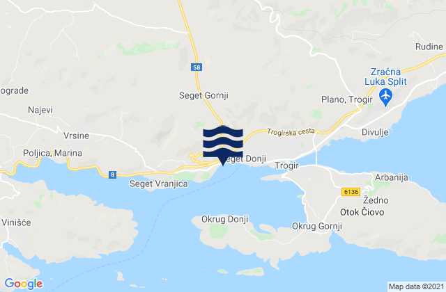 Karte der Gezeiten Seget, Croatia