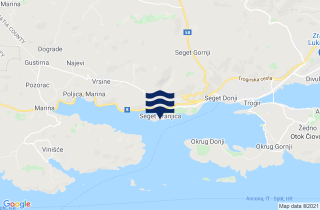 Karte der Gezeiten Seget Vranjica, Croatia