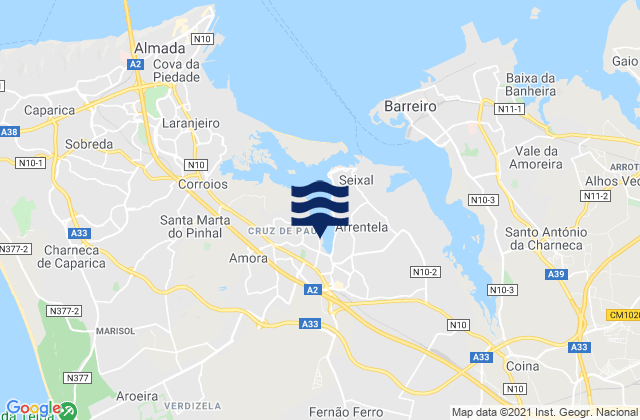 Karte der Gezeiten Seixal, Portugal