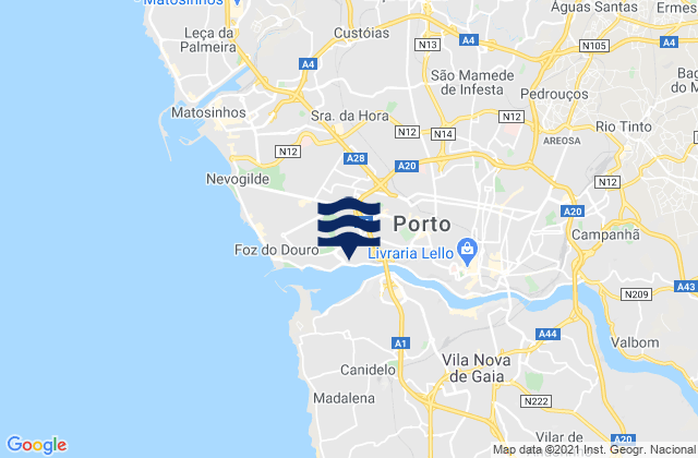 Karte der Gezeiten Senhora da Hora, Portugal