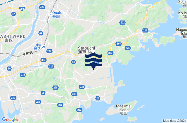 Karte der Gezeiten Setouchi Shi, Japan