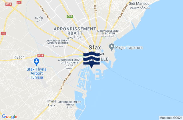 Karte der Gezeiten Sfax Ouest, Tunisia