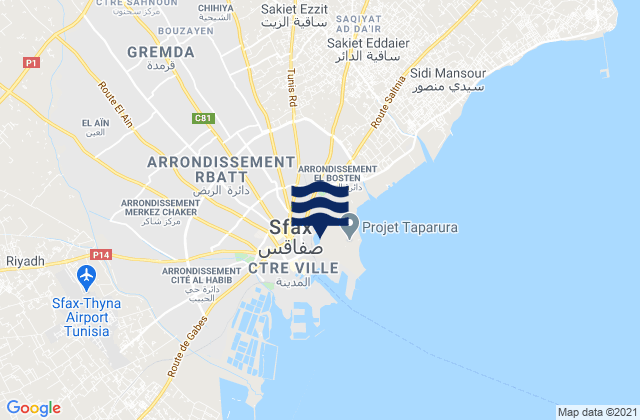 Karte der Gezeiten Sfax Ville, Tunisia