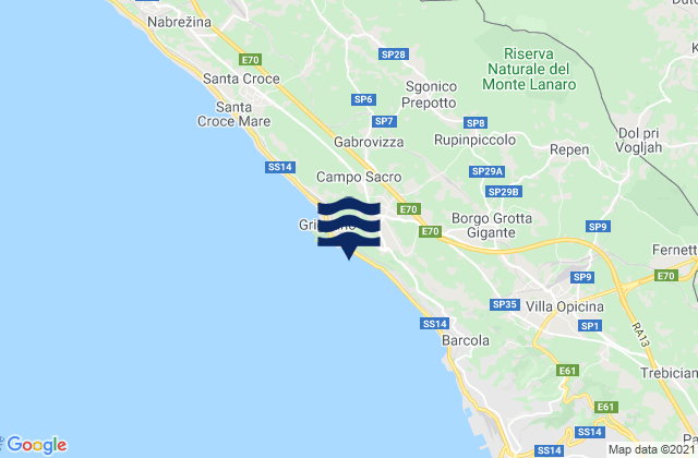 Karte der Gezeiten Sgonico, Italy