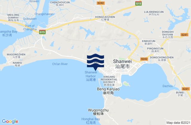 Karte der Gezeiten Shanwei, China