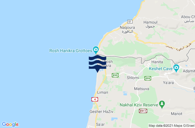 Karte der Gezeiten Shelomi, Israel