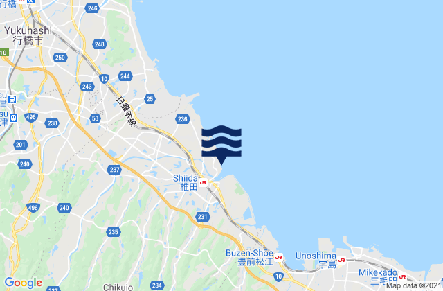 Karte der Gezeiten Shiida, Japan