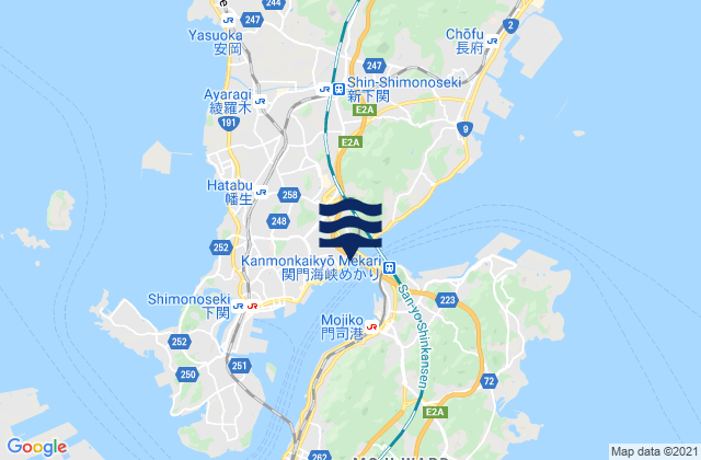 Karte der Gezeiten Shimonoseki Honshu, Japan