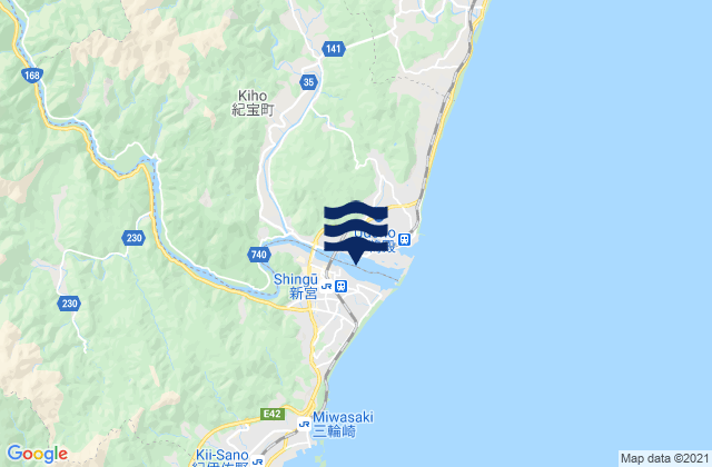 Karte der Gezeiten Shingū, Japan