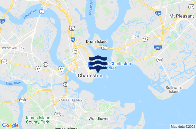 Karte der Gezeiten Shutes Folly Island 0.4 mile west of, United States