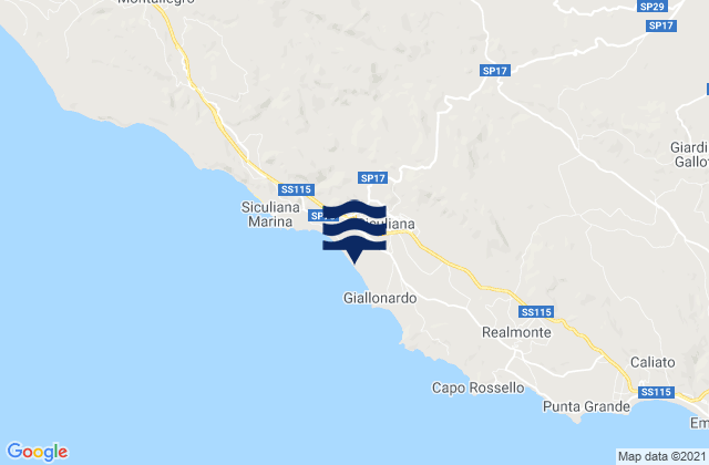 Karte der Gezeiten Siculiana, Italy