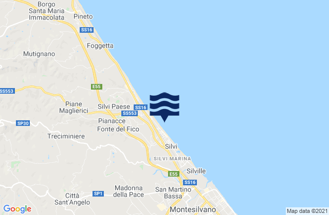 Karte der Gezeiten Silvi, Italy