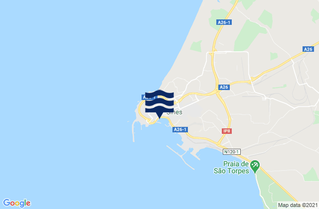 Karte der Gezeiten Sines, Portugal
