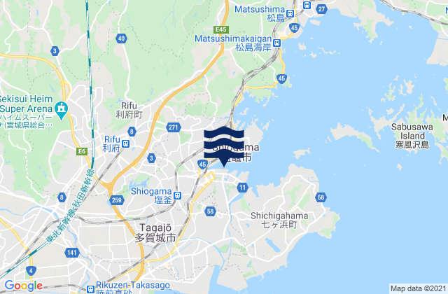 Karte der Gezeiten Siogama-Minatobasi, Japan