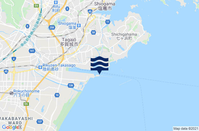 Karte der Gezeiten Siogama-Sendai, Japan