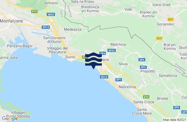 Karte der Gezeiten Sistiana-Visogliano, Italy