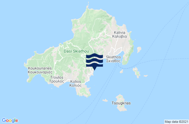 Karte der Gezeiten Skiathos - Vasilias, Greece