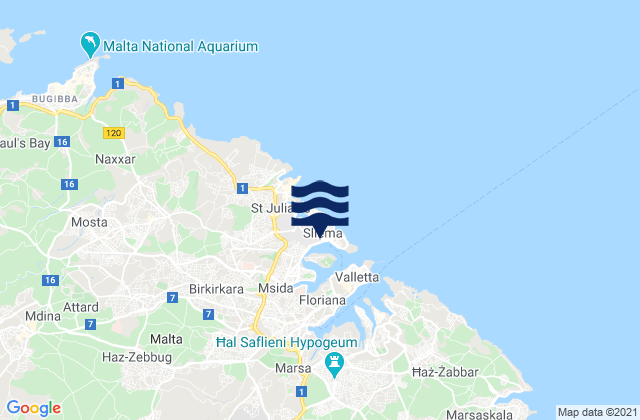 Karte der Gezeiten Sliema, Malta