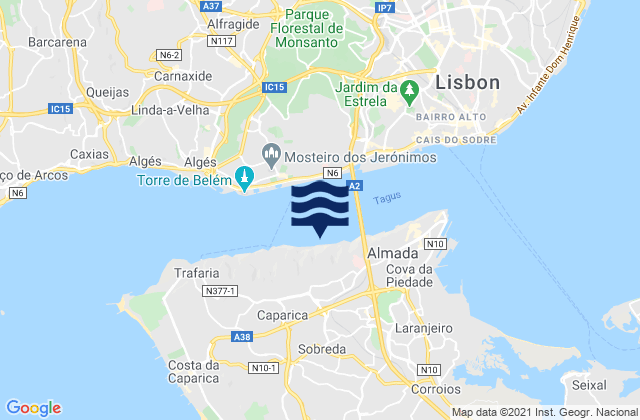 Karte der Gezeiten Sobreda, Portugal