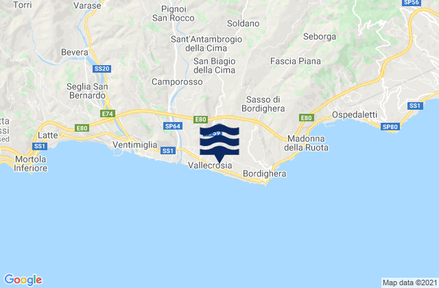 Karte der Gezeiten Soldano, Italy