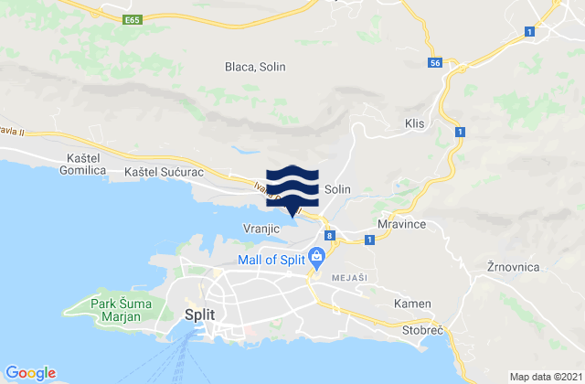 Karte der Gezeiten Solin, Croatia