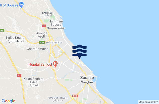Karte der Gezeiten Sousse Riadh, Tunisia