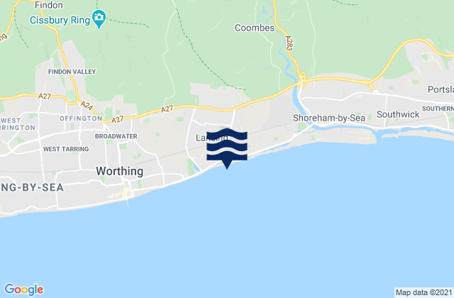 Karte der Gezeiten South Lancing Beach, United Kingdom