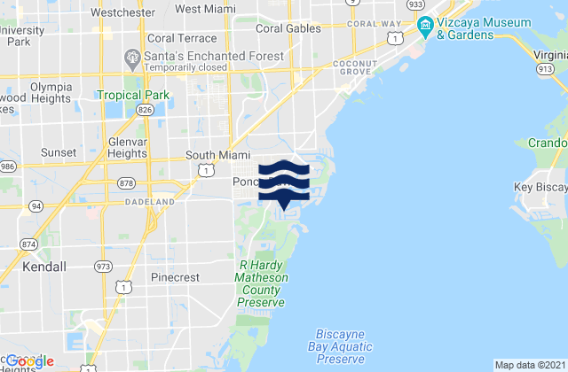 Karte der Gezeiten South Miami, United States