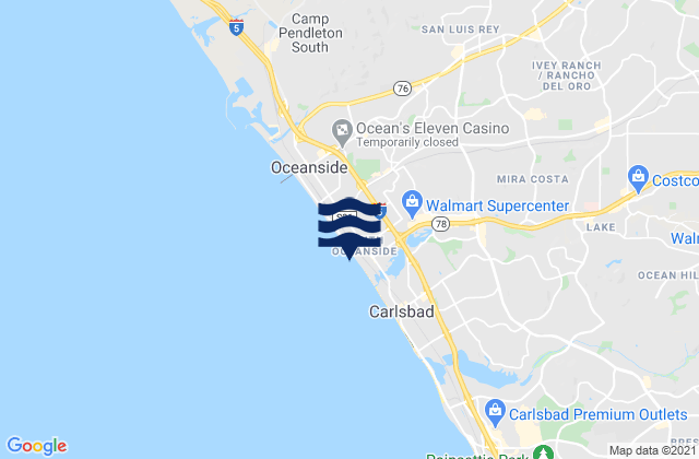 Karte der Gezeiten South Oceanside Beach, United States