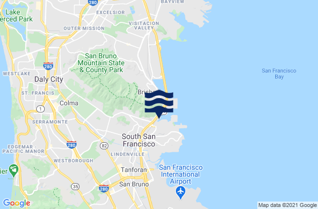 Karte der Gezeiten South San Francisco, United States