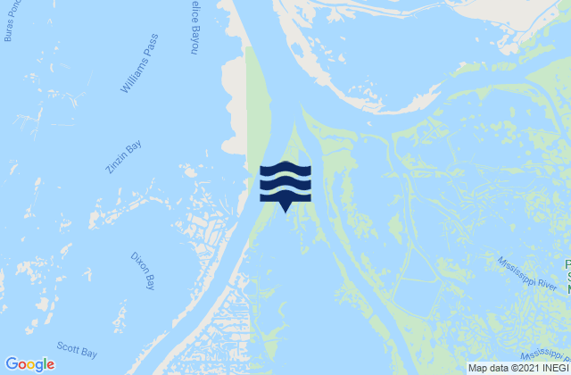 Karte der Gezeiten Southeast Pass River Delta, United States