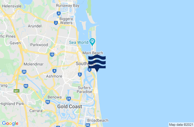 Karte der Gezeiten Southport Main Beach, Australia