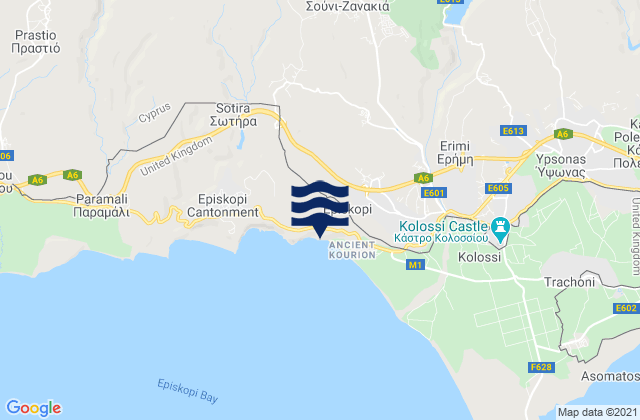 Karte der Gezeiten Soúni-Zanakiá, Cyprus