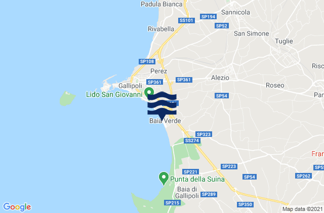 Karte der Gezeiten Spiaggia Baia Verde, Italy