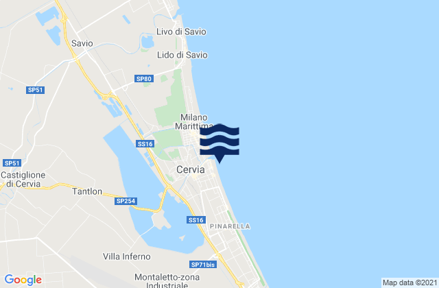 Karte der Gezeiten Spiaggia Cervia, Italy
