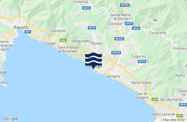 Karte der Gezeiten Spiaggia Chiavari, Italy