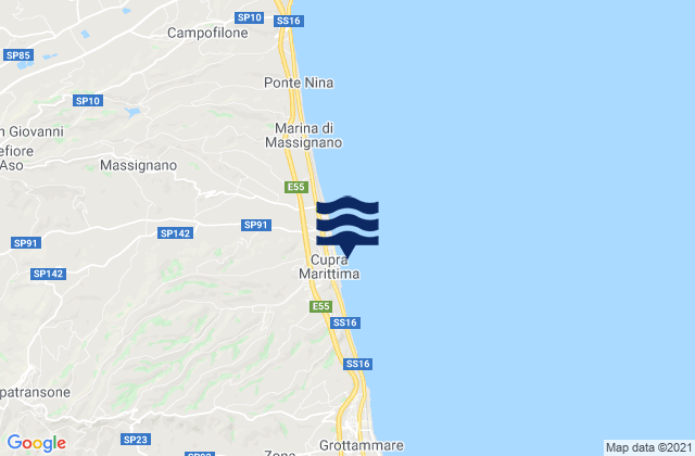 Karte der Gezeiten Spiaggia Cupra Marittima, Italy